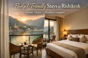 River-facing room in Rishikesh offering scenic views and comfortable stay experience