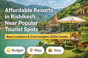 Affordable resorts in Rishikesh near popular tourist spots with Ganga view and mountain backdrop